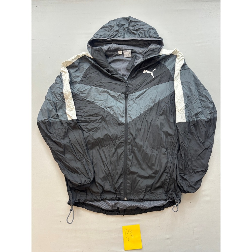 Puma Mens Hooded Windbreaker Jacket Black Grey White Colorblock Mesh Lined Small